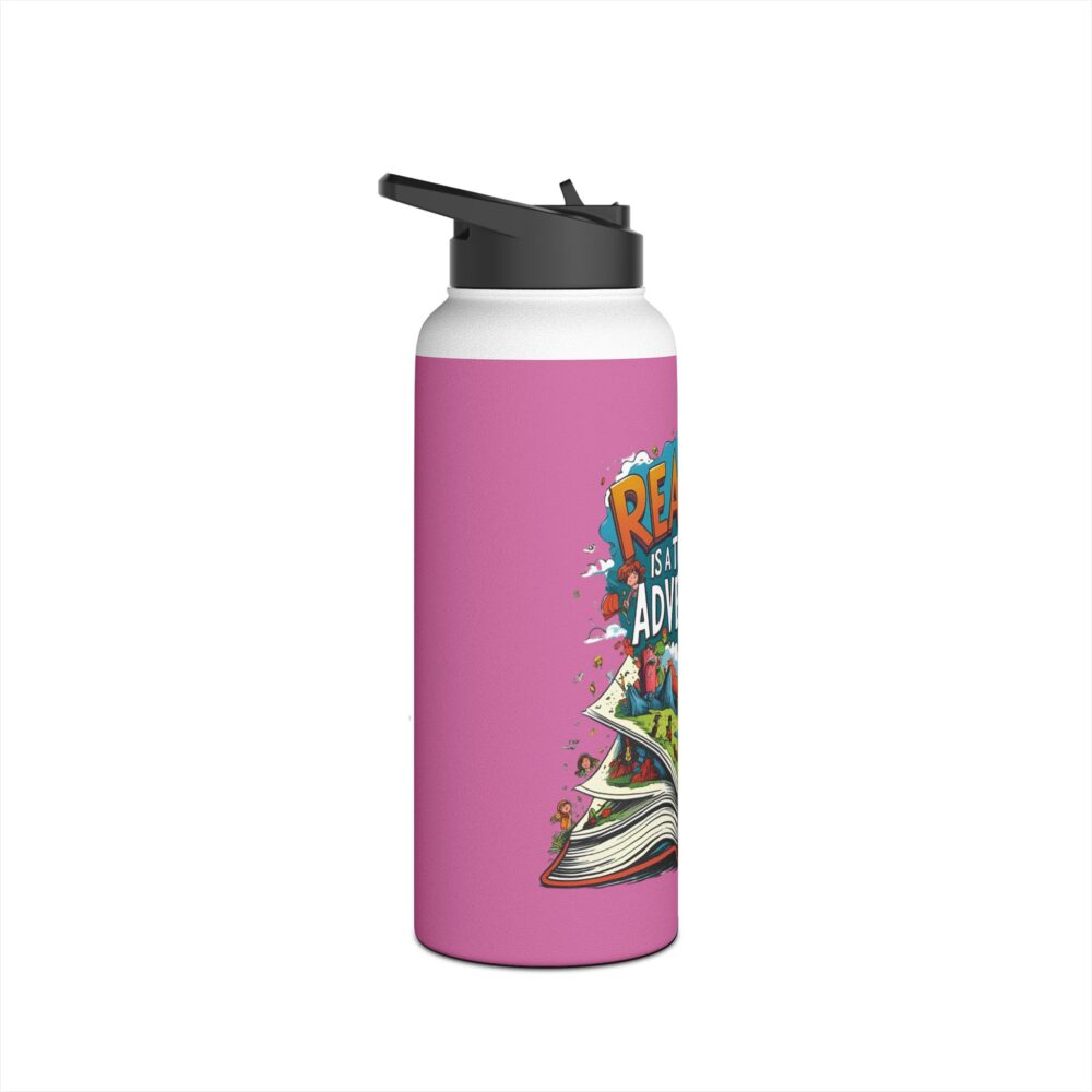Reading is a Ticket to Adventure (pink) - Stainless Steel Water Bottle - Image 11