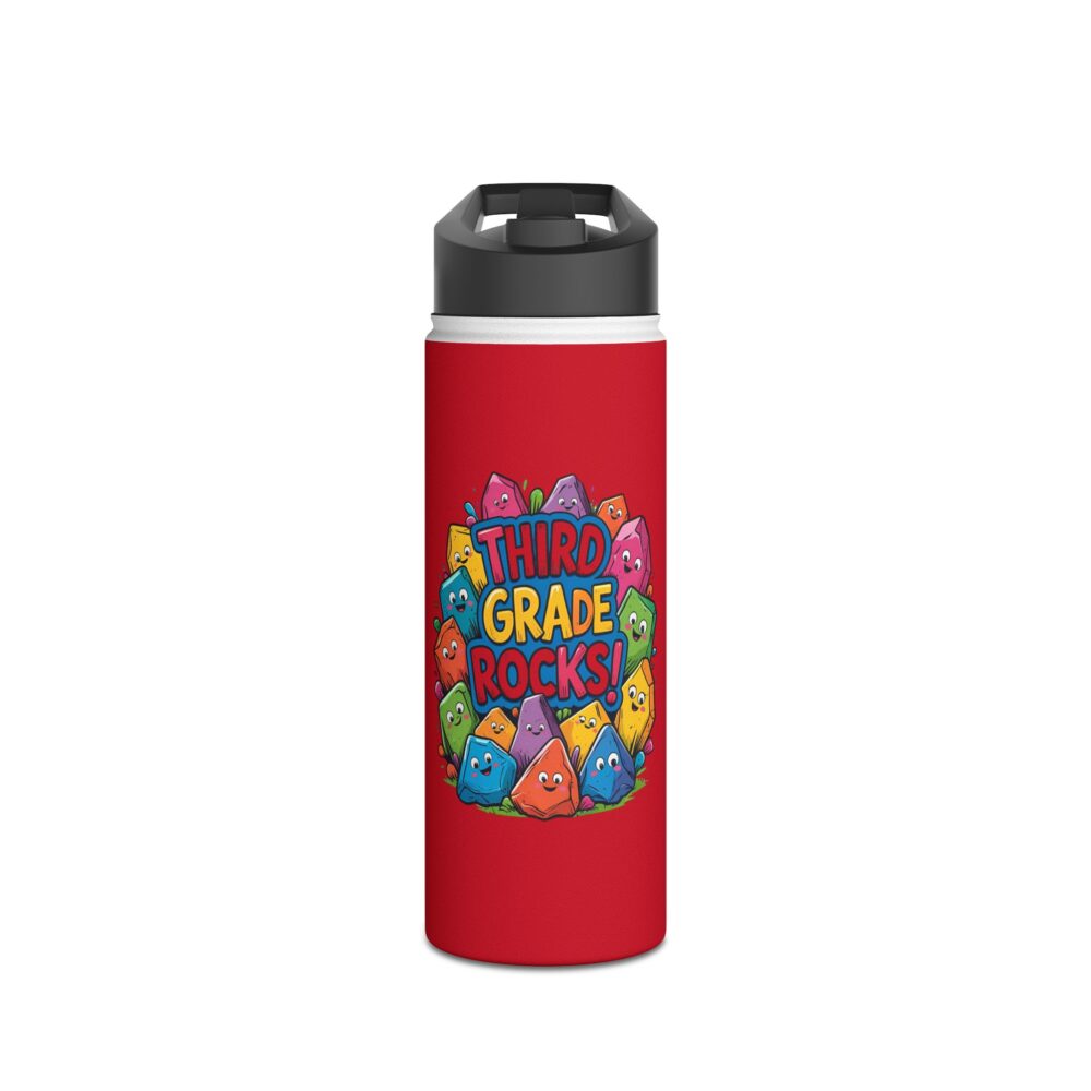 Third Grade Rocks (red) - Stainless Steel Water Bottle - Image 5