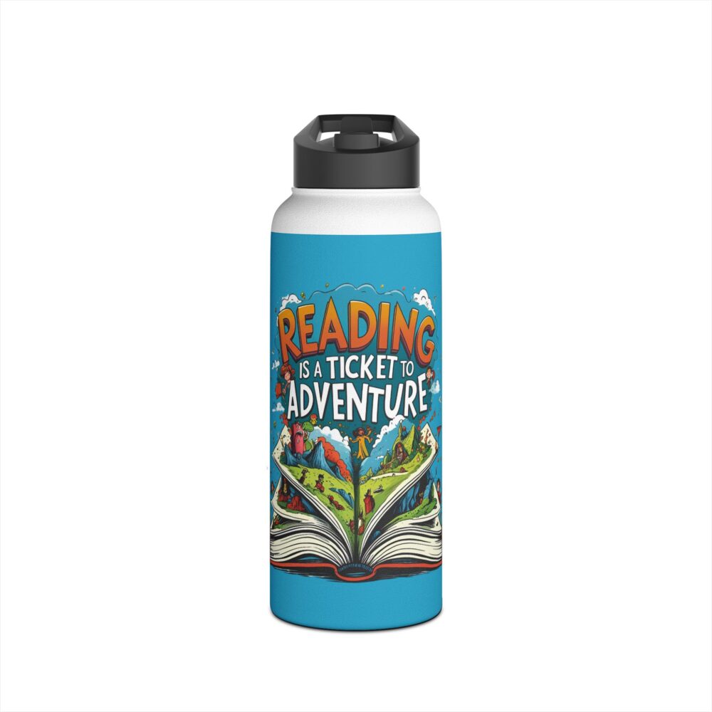 Reading is a Ticket to Adventure (turquoise) - Stainless Steel Water Bottle - Image 9