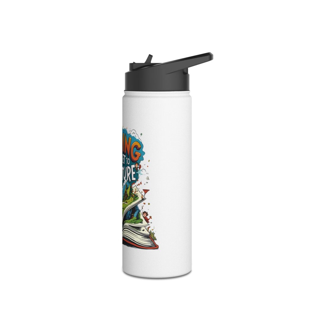 Reading is a Ticket to Adventure (white) - Stainless Steel Water Bottle - Image 8