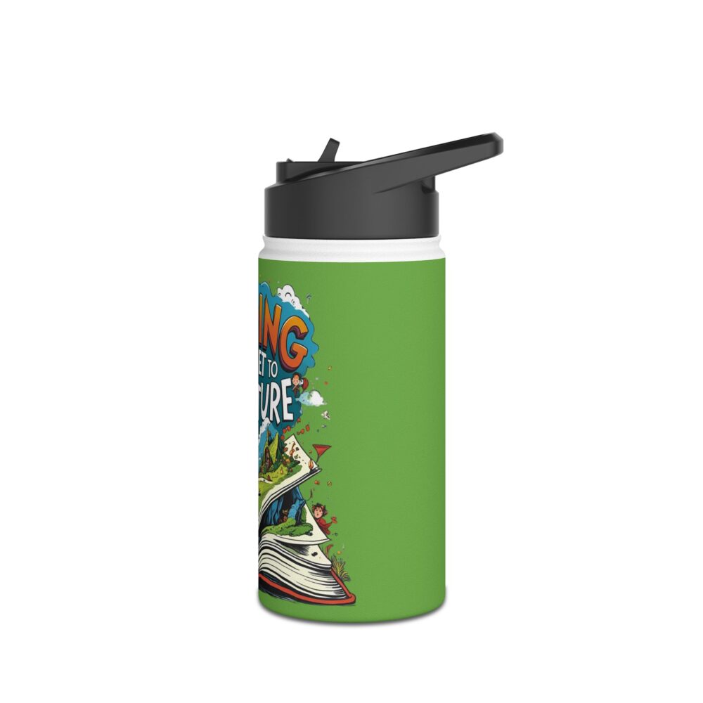 Reading is a Ticket to Adventure (green) - Stainless Steel Water Bottle - Image 4
