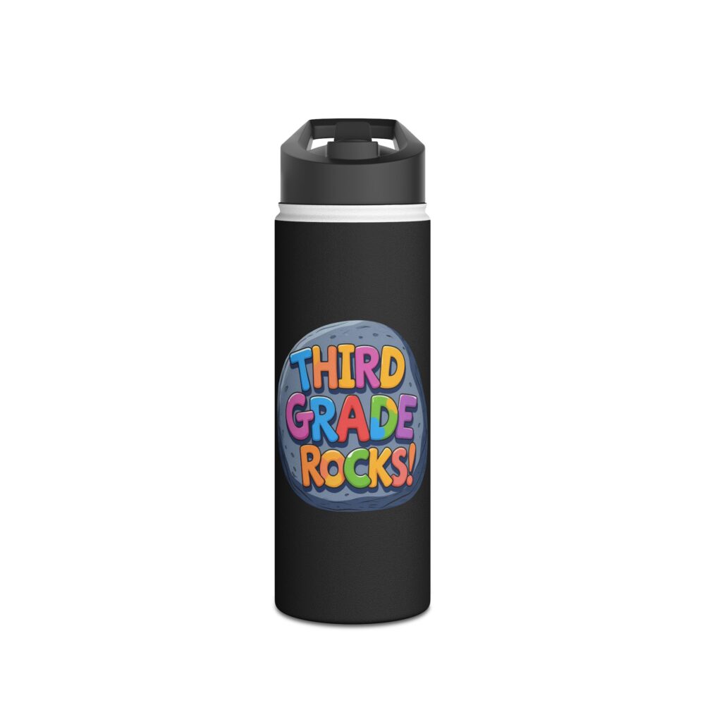 Third Grade Rocks (black) - Stainless Steel Water Bottle - Image 5