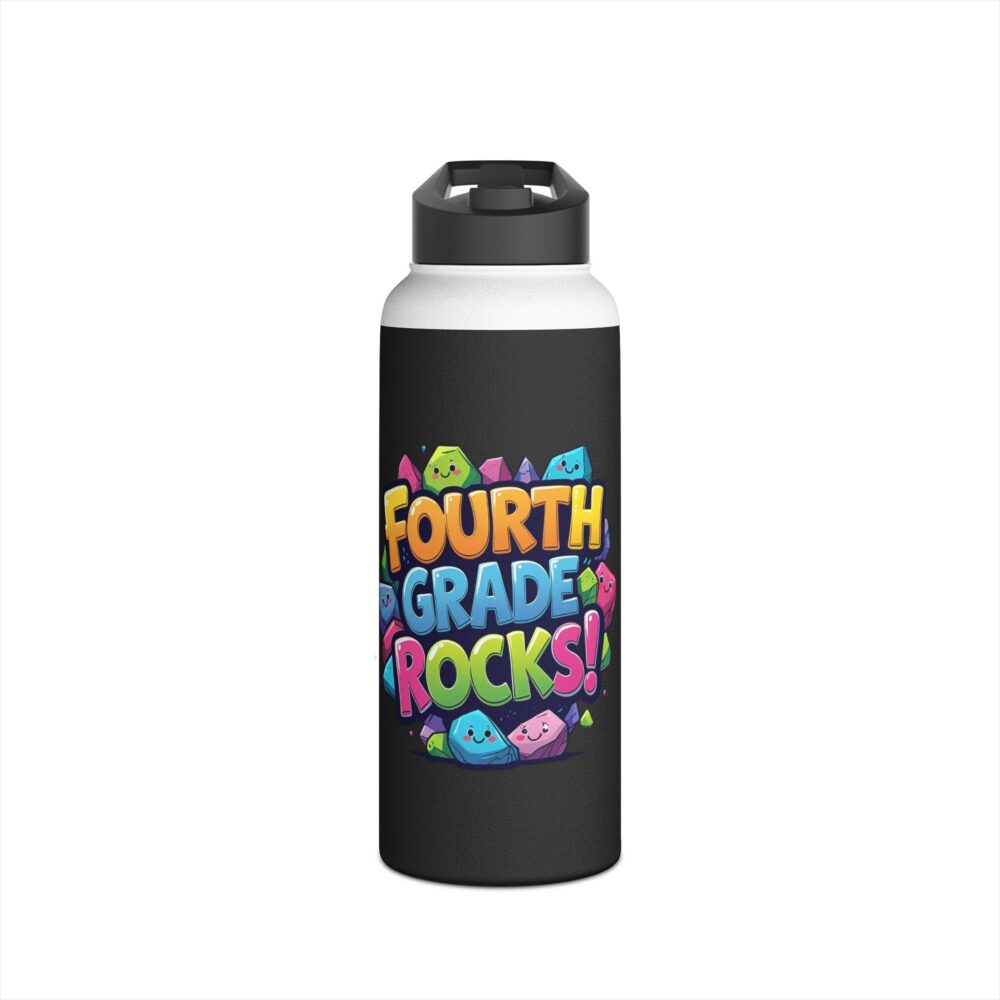 Fourth Grade Rocks (black) - Stainless Steel Water Bottle - Image 9