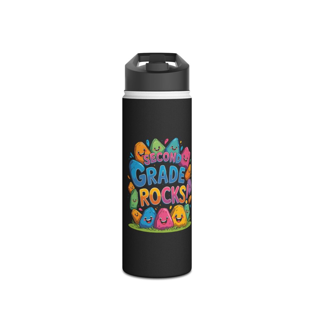 Second Grade Rocks (black) - Stainless Steel Water Bottle - Image 5