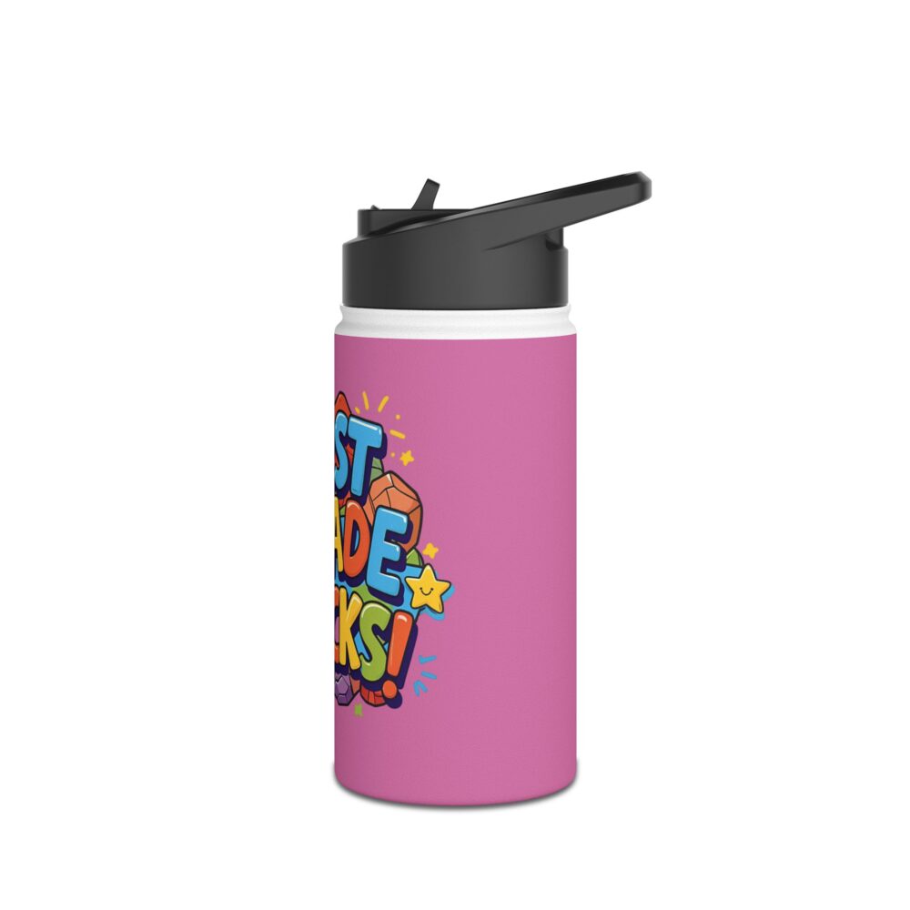 First Grade Rocks (pink) - Stainless Steel Water Bottle - Image 4