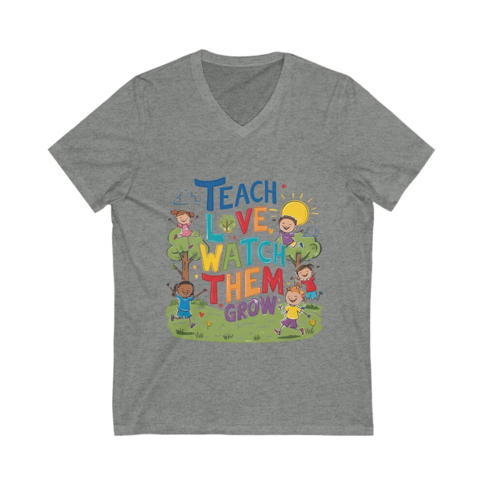 Teach Love Watch Them Grow - Unisex V-Neck Tee - Image 5