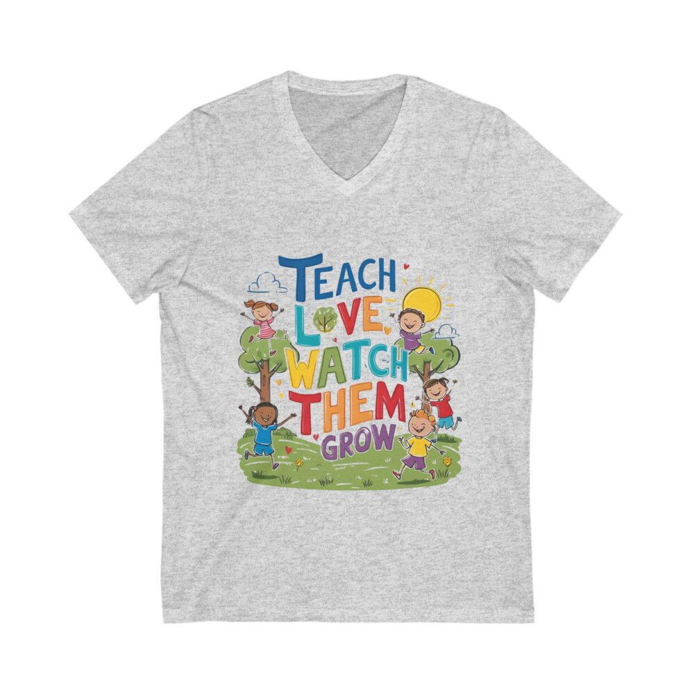 Teach Love Watch Them Grow - Unisex V-Neck Tee - Image 3