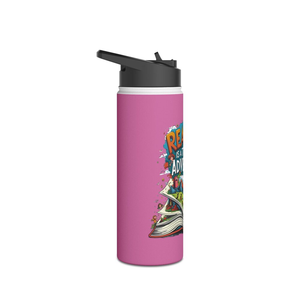 Reading is a Ticket to Adventure (pink) - Stainless Steel Water Bottle - Image 7