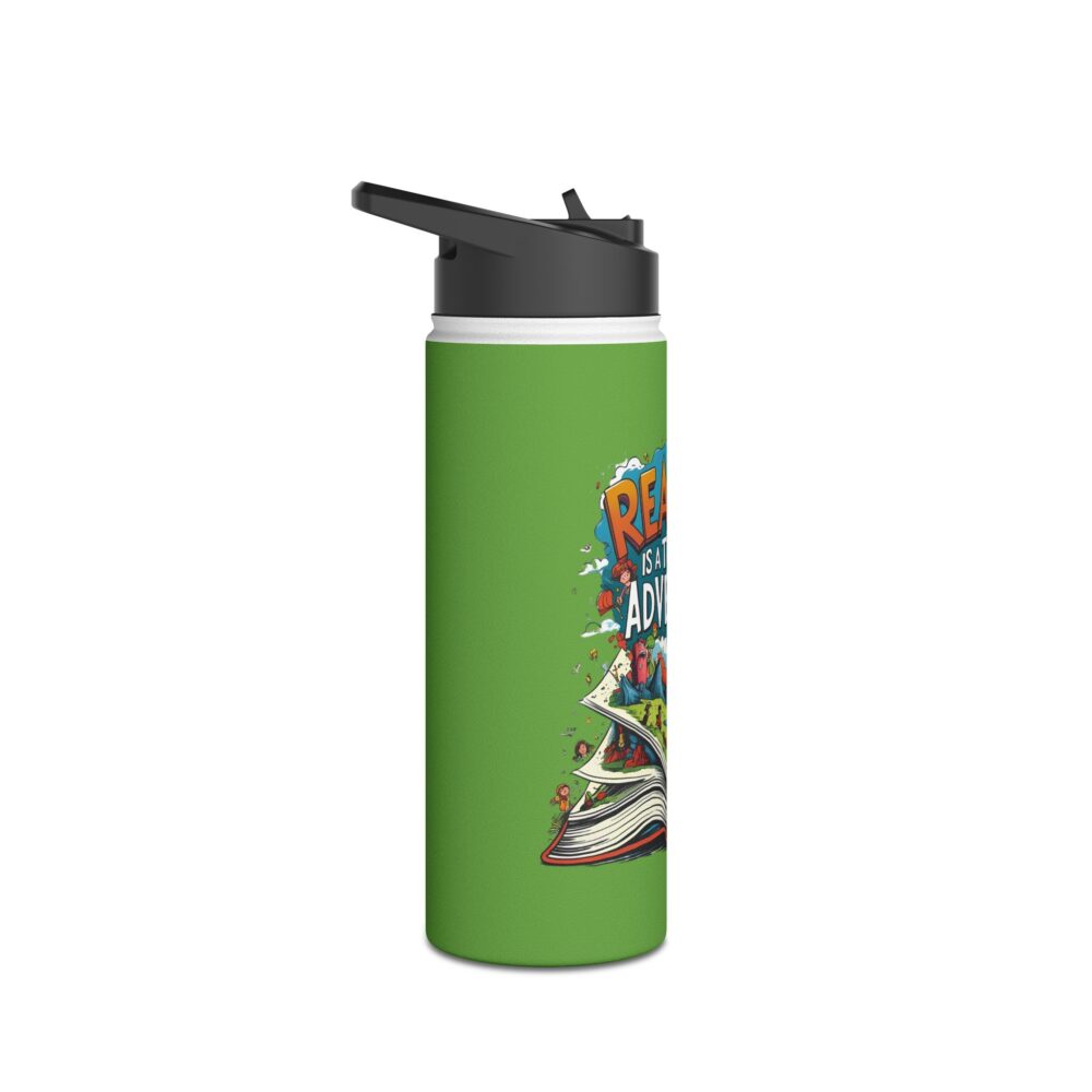 Reading is a Ticket to Adventure (green) - Stainless Steel Water Bottle - Image 7