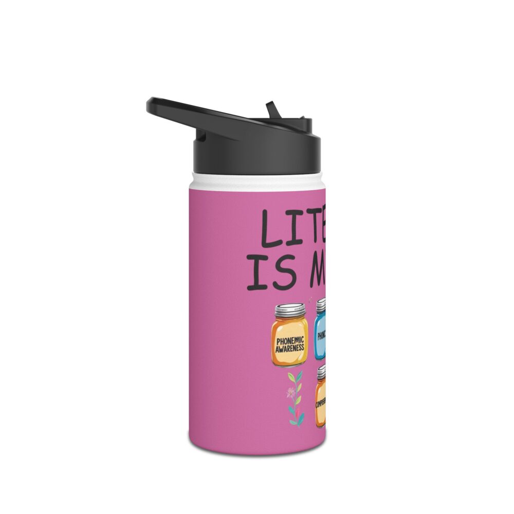 Literacy is My Jam (pink) - Stainless Steel Water Bottle - Image 3