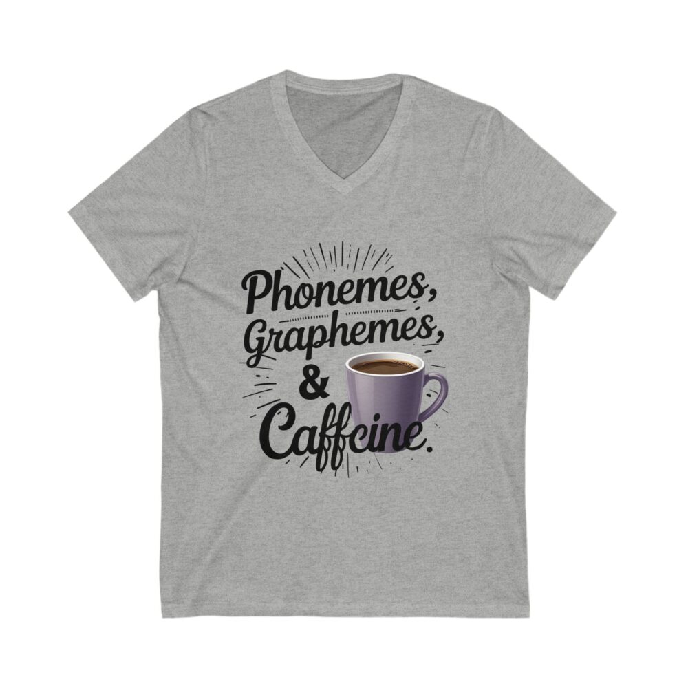 Phoneme, Grapheme, & Caffeine (Coffee) - Unisex V-Neck Tee - Image 7