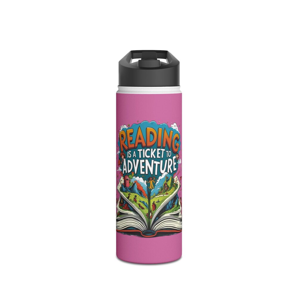 Reading is a Ticket to Adventure (pink) - Stainless Steel Water Bottle - Image 5