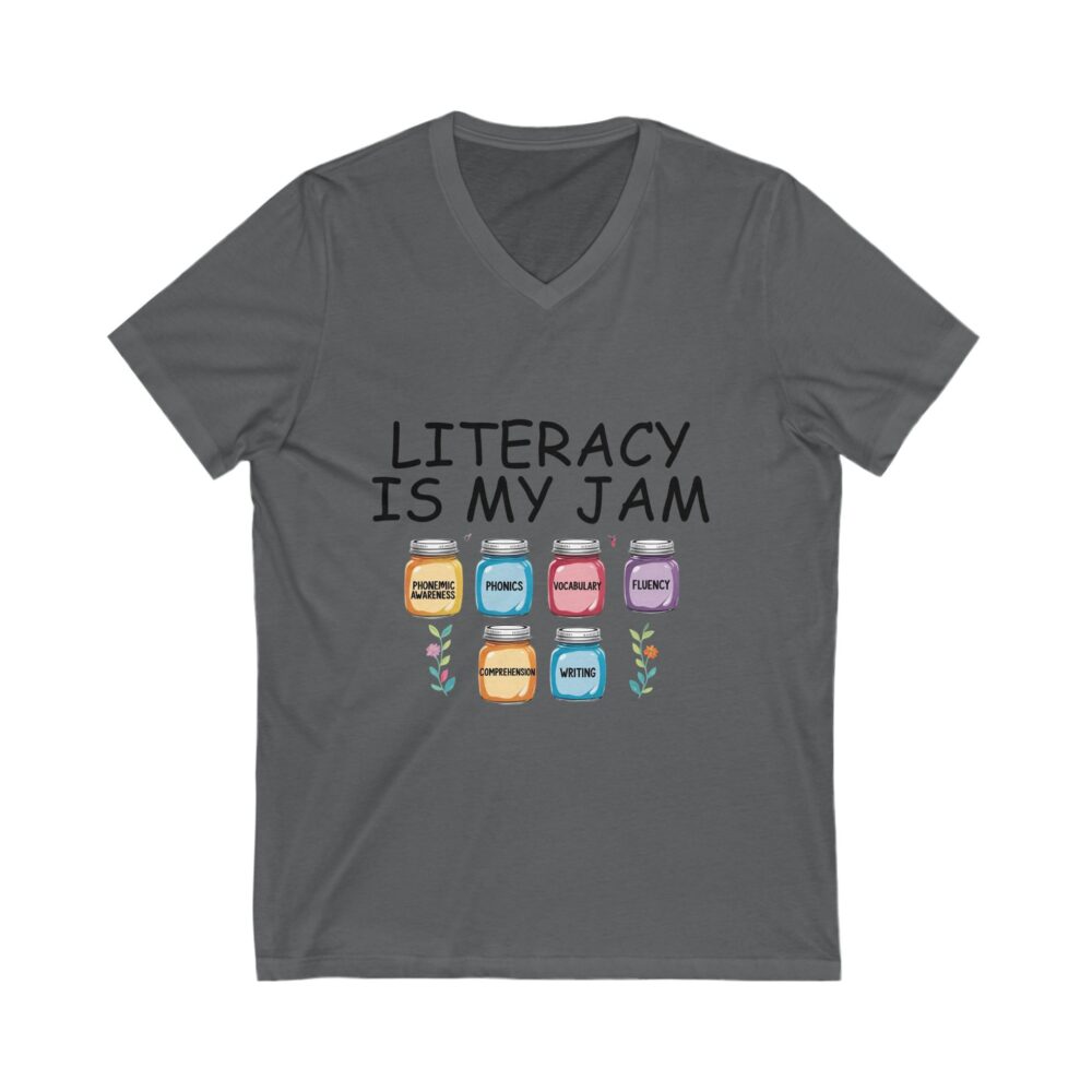 Literacy is My Jam - Unisex V-Neck Tee - Image 11