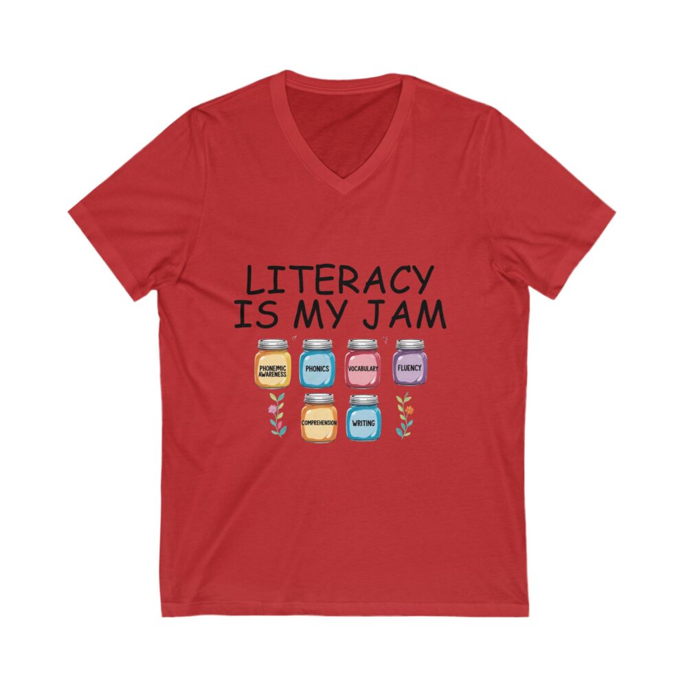 Literacy is My Jam - Unisex V-Neck Tee - Image 13