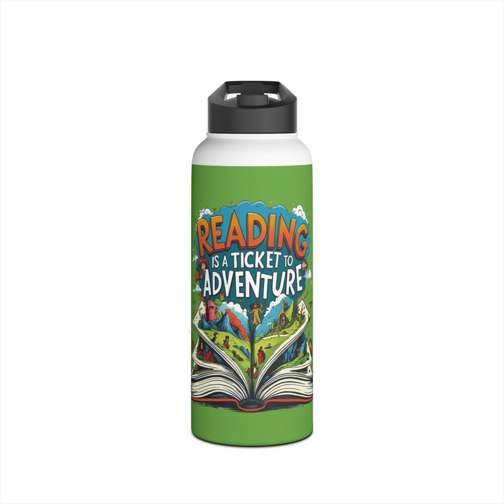 Reading is a Ticket to Adventure (green) - Stainless Steel Water Bottle - Image 9