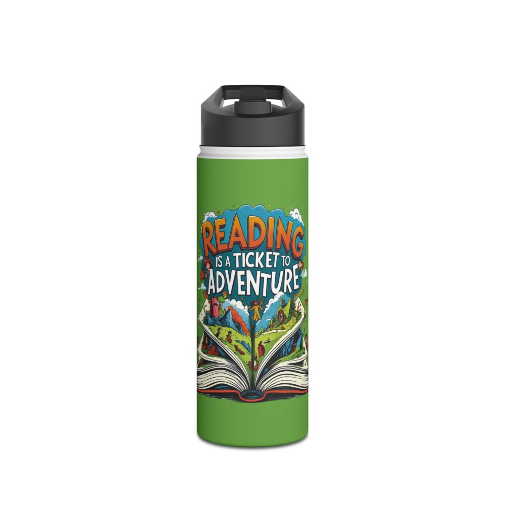 Reading is a Ticket to Adventure (green) - Stainless Steel Water Bottle - Image 5