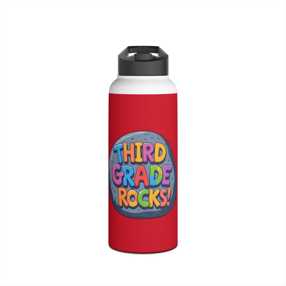 Third Grade Rocks (red) - Stainless Steel Water Bottle - Image 9