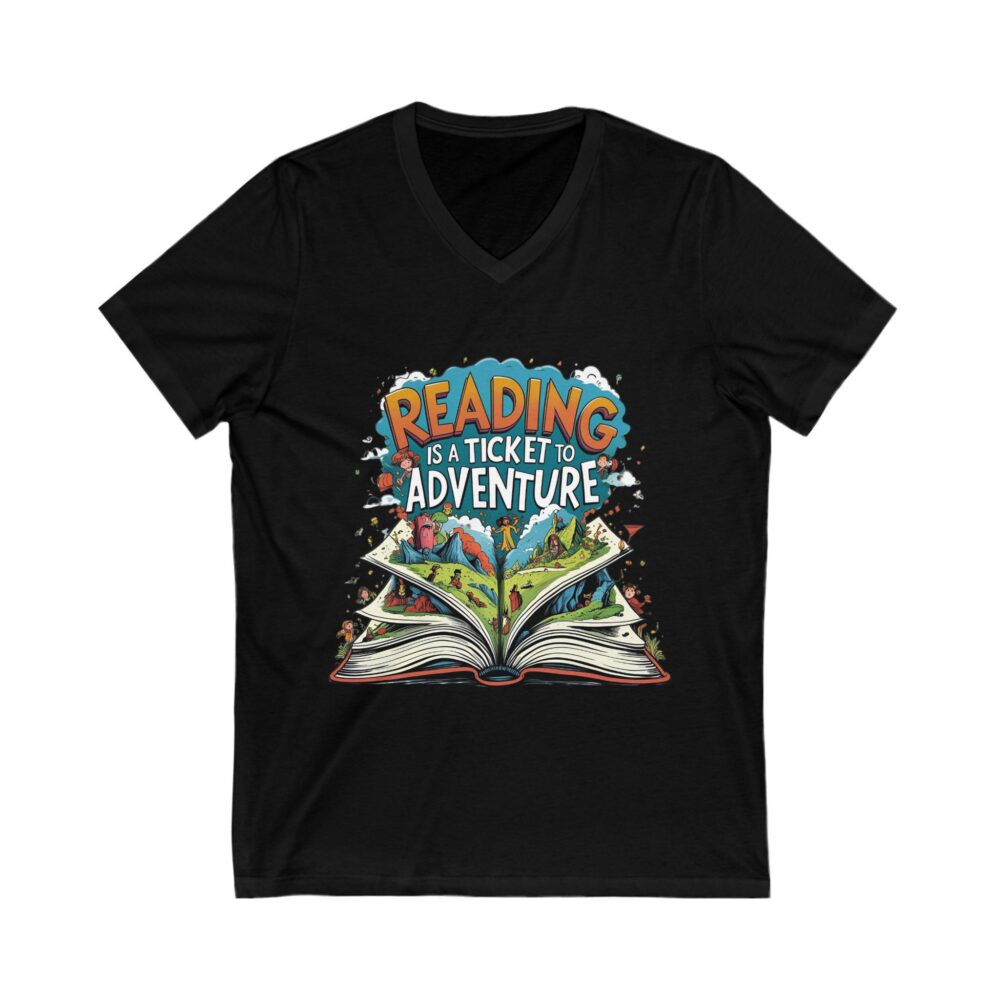 Reading is a Ticket to Adventure - Unisex V-Neck Tee - Image 7