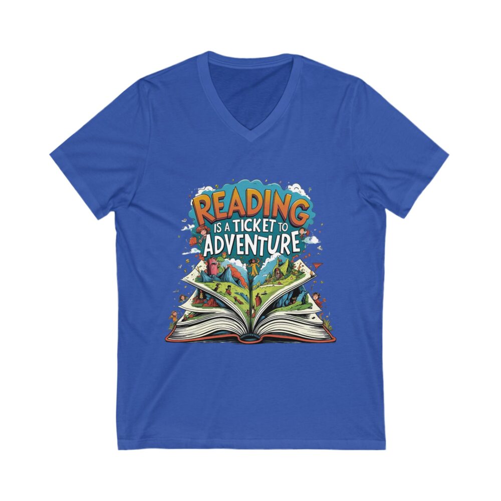 Reading is a Ticket to Adventure - Unisex V-Neck Tee - Image 11