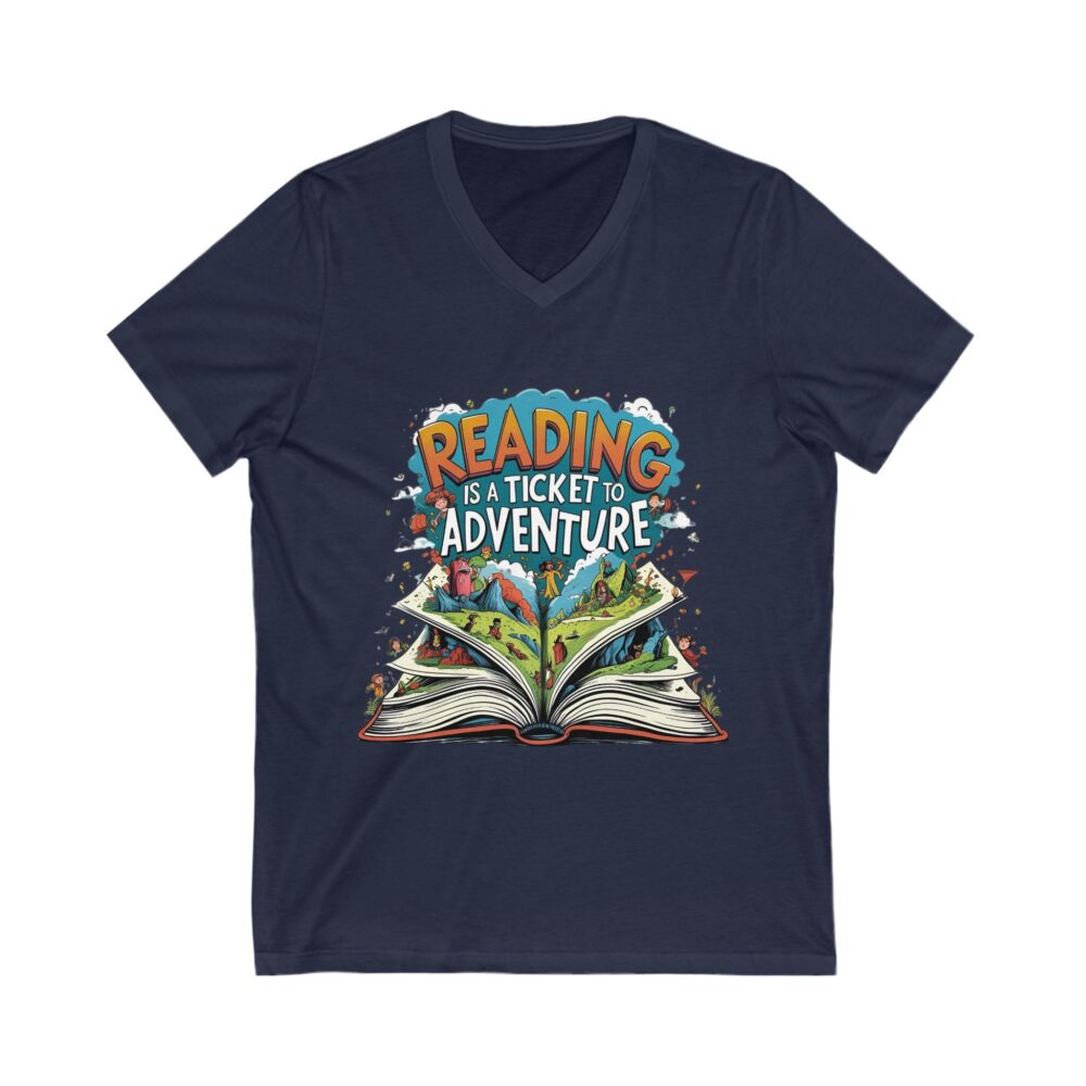 Reading is a Ticket to Adventure - Unisex V-Neck Tee - Image 19