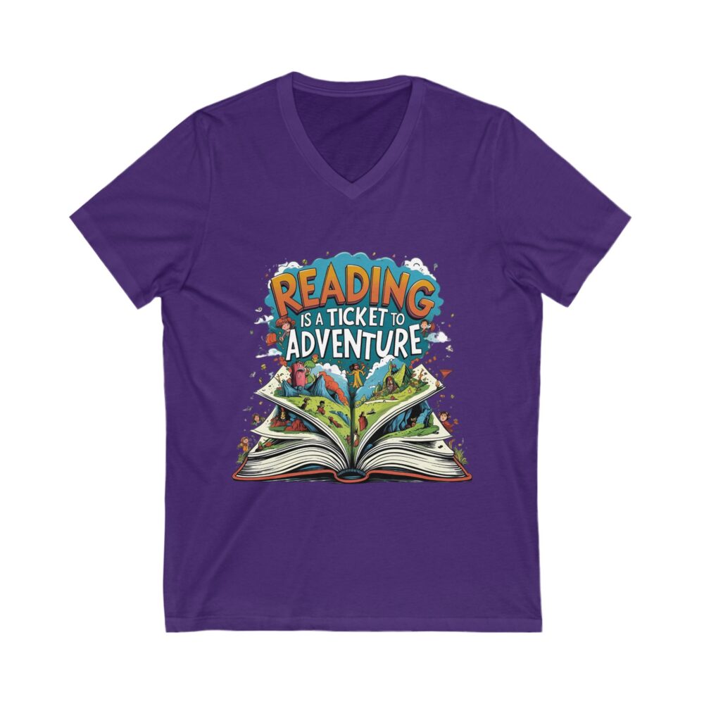 Reading is a Ticket to Adventure - Unisex V-Neck Tee - Image 21