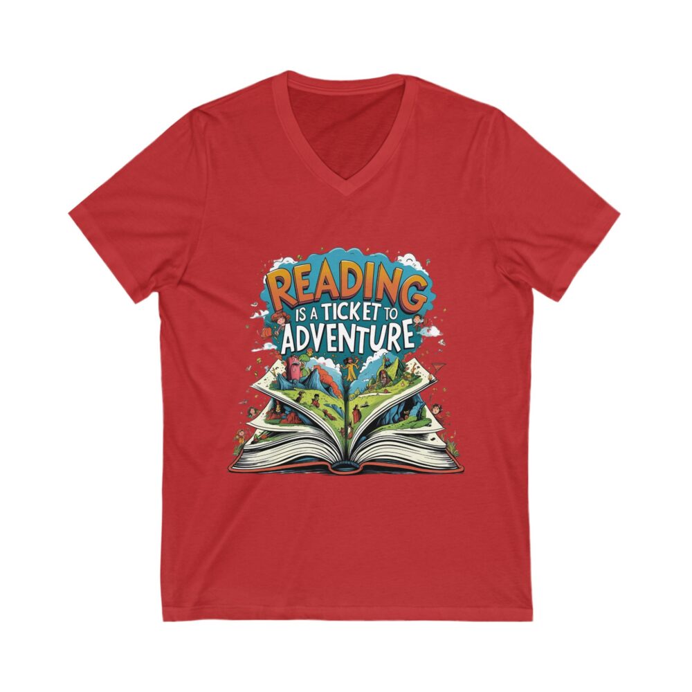 Reading is a Ticket to Adventure - Unisex V-Neck Tee - Image 23