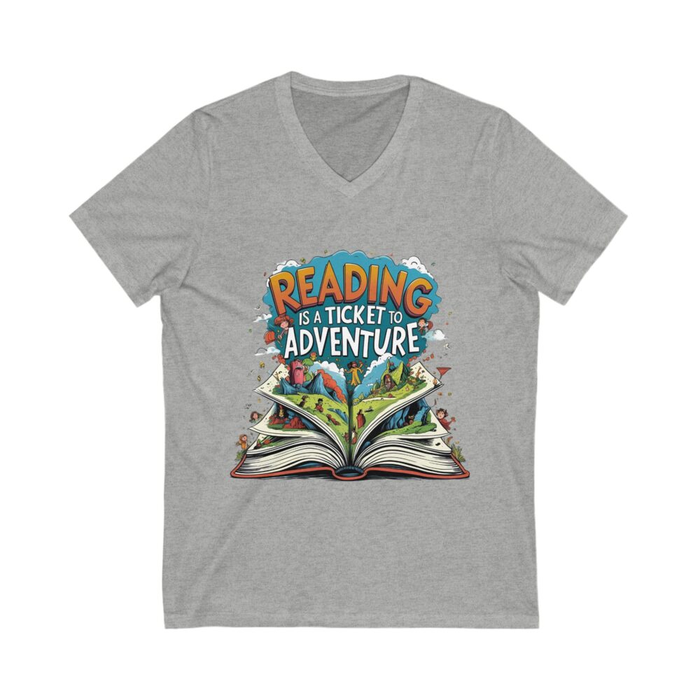 Reading is a Ticket to Adventure - Unisex V-Neck Tee - Image 9