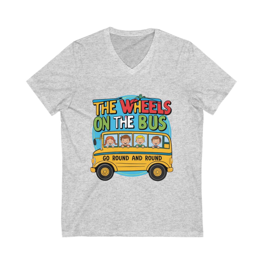 Wheels on the Bus Go Round and Round - Unisex V-Neck Tee - Image 3