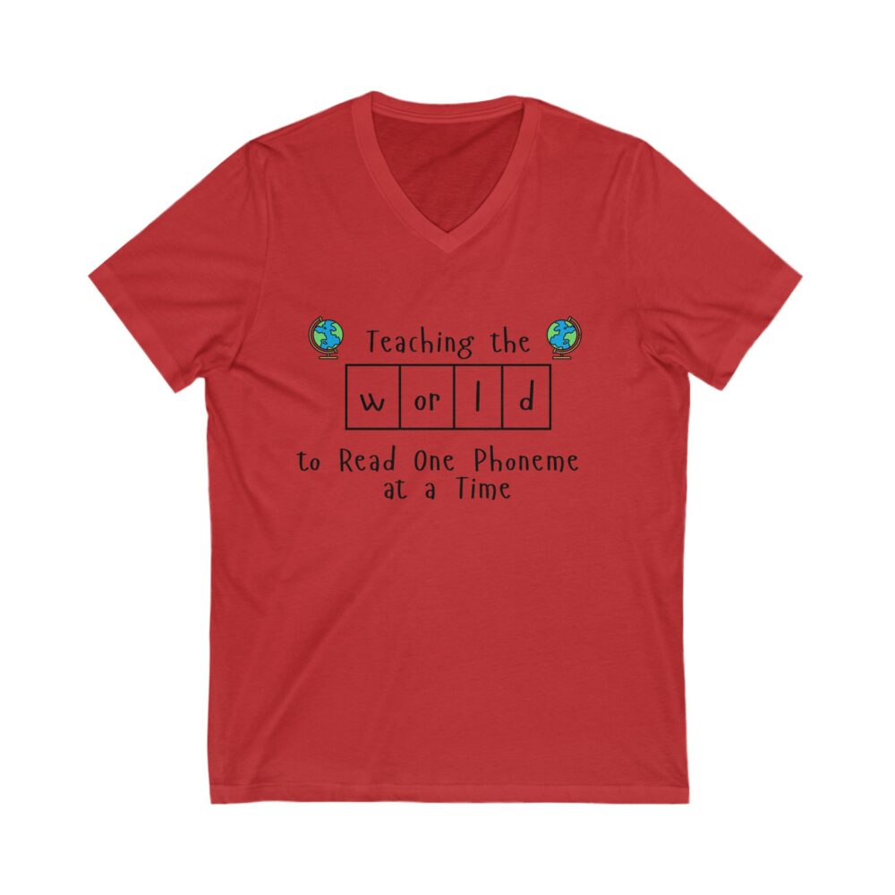 Teaching the "World" to Read One Phoneme at a Time - Unisex V-Neck Tee - Image 11