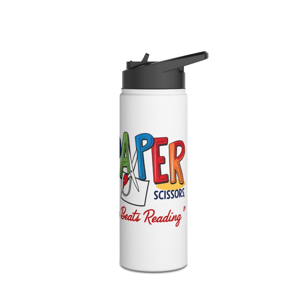 Rock, Paper, Scissors, Nothing Beats Reading - Stainless Steel Water Bottle - Image 8