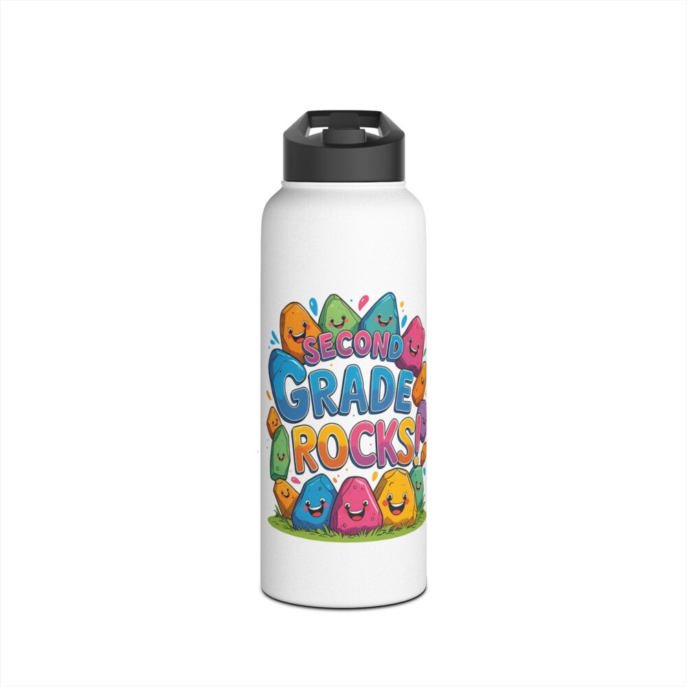 Second Grade Rocks (white) - Stainless Steel Water Bottle - Image 9