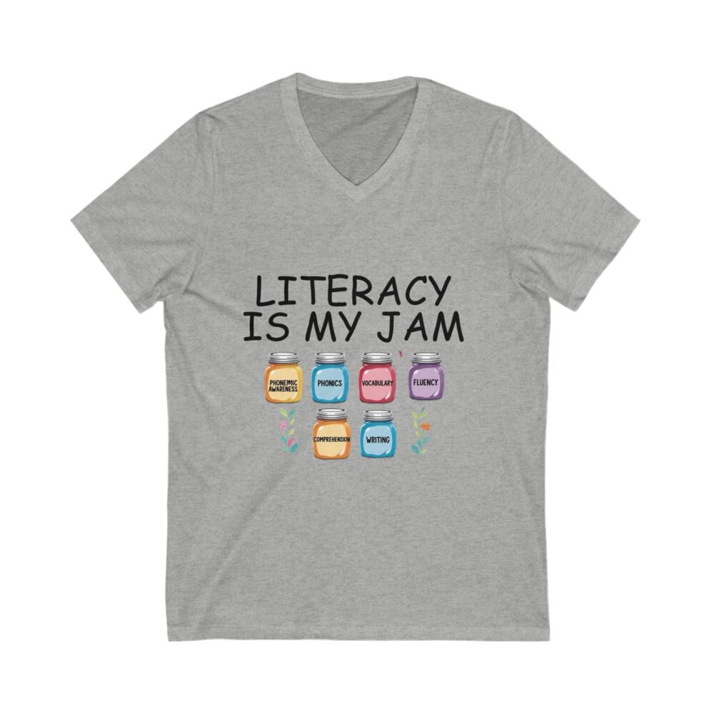 Literacy is My Jam - Unisex V-Neck Tee - Image 7