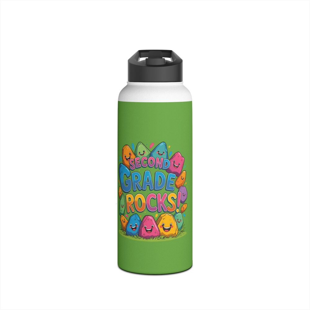 Second Grade Rocks (green) - Stainless Steel Water Bottle - Image 9