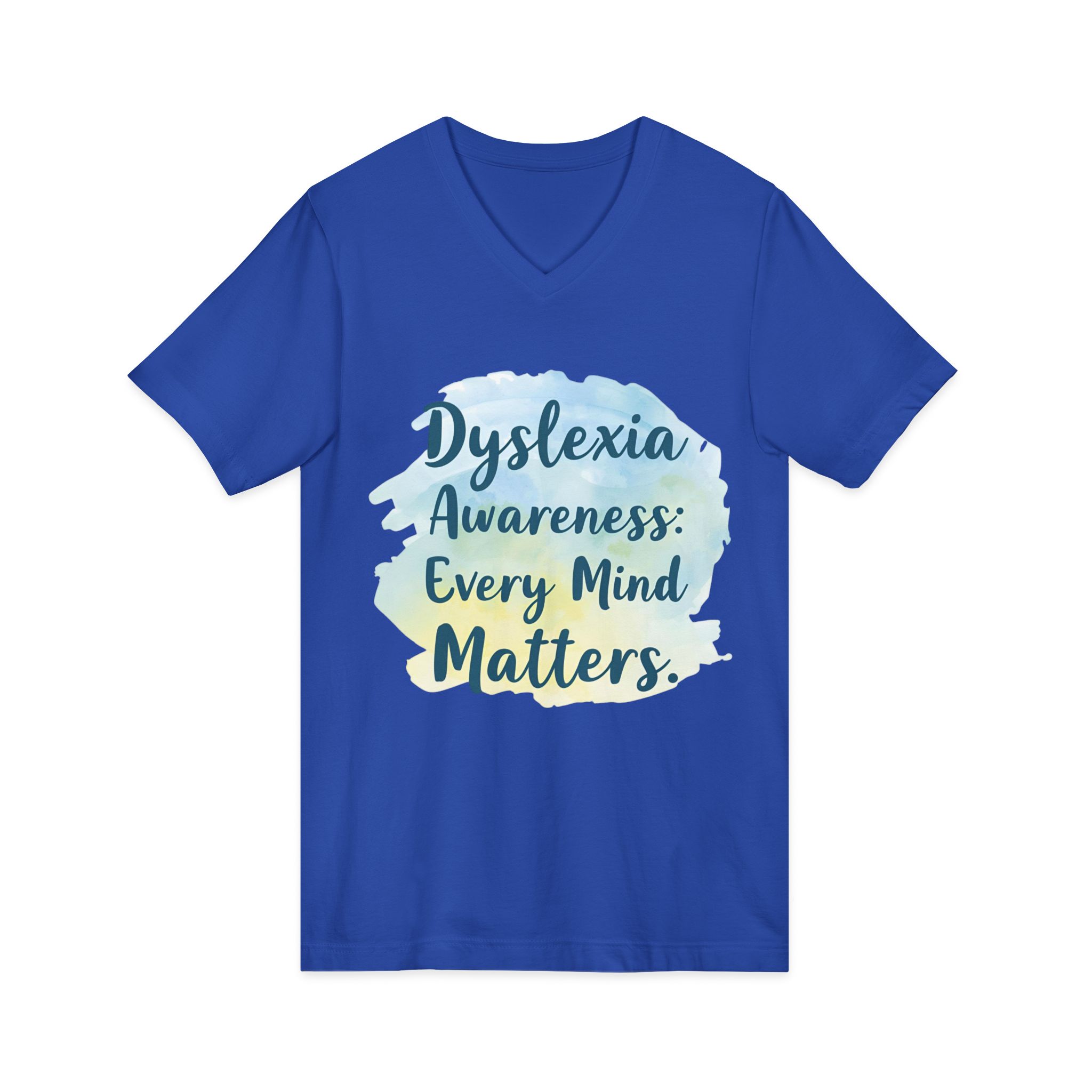 Dyslexia Awareness: Every Mind Matters - Unisex V-Neck Tee - Image 19